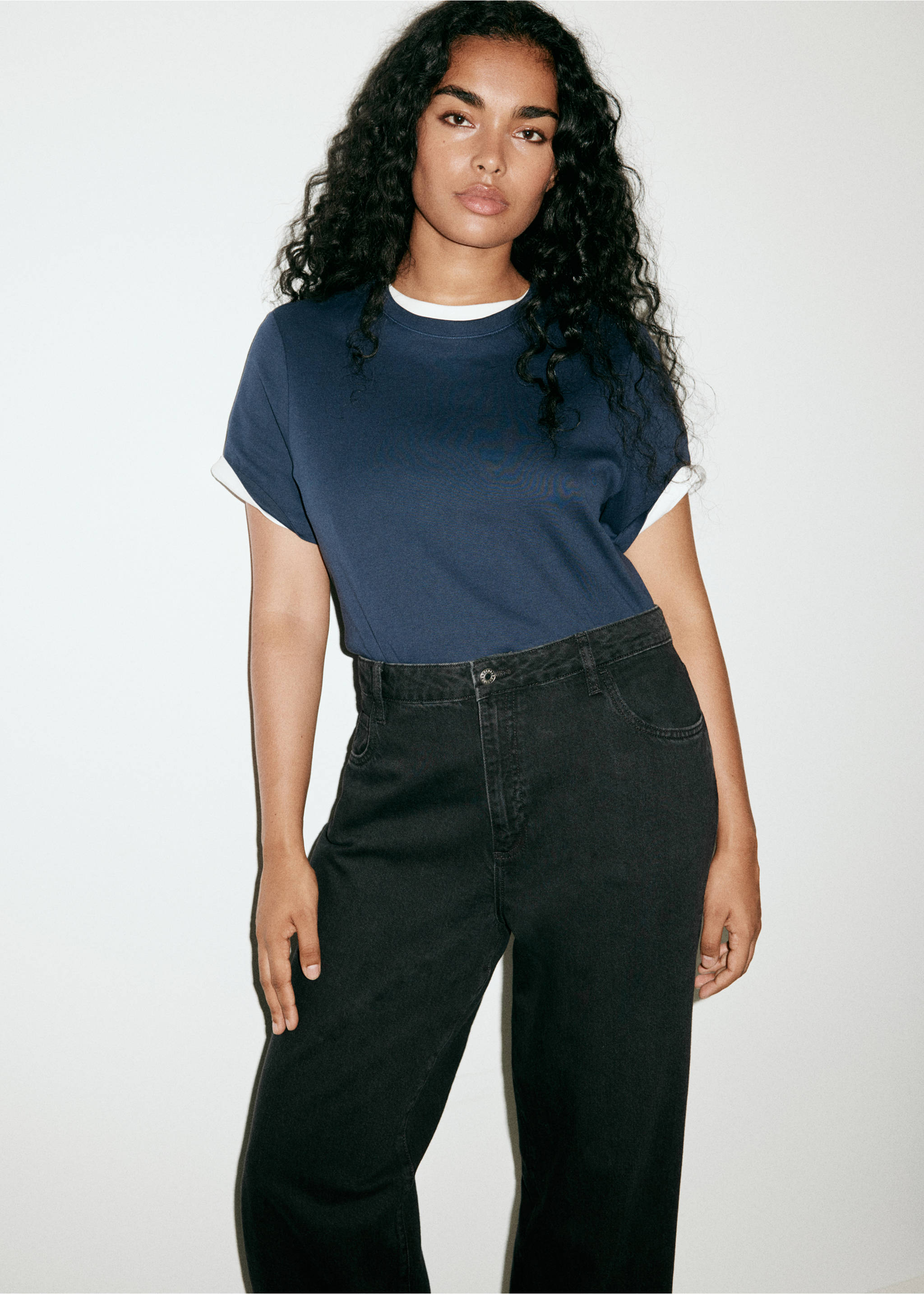 Danila high-waisted wide leg jeans - Details of the article 4, Black denim. Ref: 37004097-00.