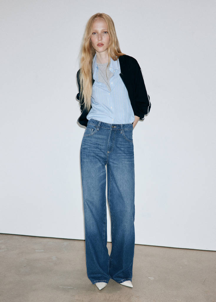 Jeansy Danila wide leg z wysokim stanem ciemnoniebieski - Kobieta - 32 - MANGO