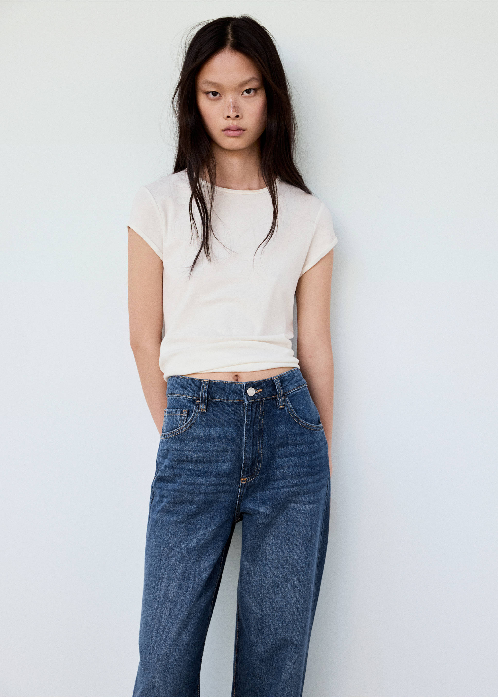 Danila high-waisted wide leg jeans - Details of the article 1, Dark Blue. Ref: 37004099-00.