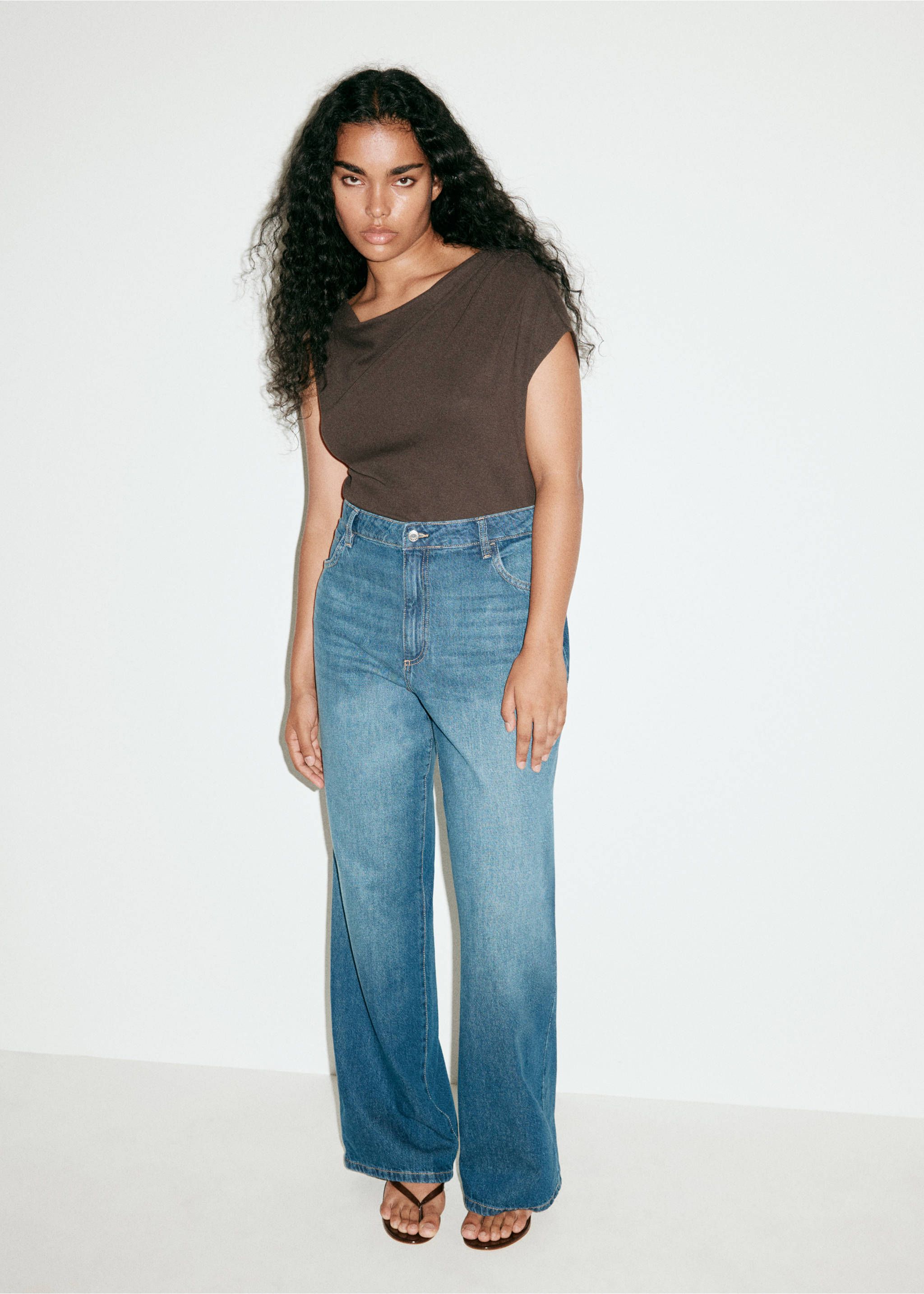 Danila high-waisted wide leg jeans - Details of the article 6, Dark Blue. Ref: 37004099-00.
