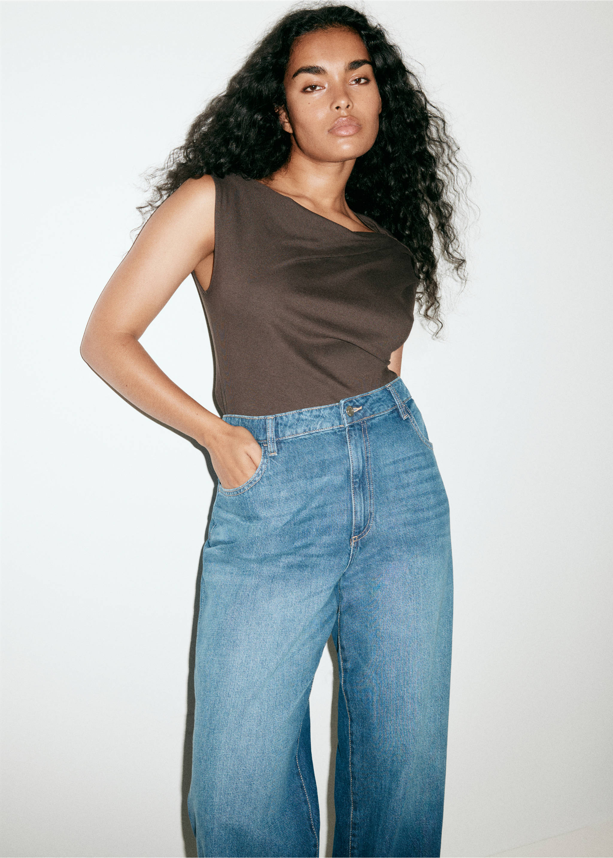 Danila high-waisted wide leg jeans - Details of the article 5, Dark Blue. Ref: 37004099-00.
