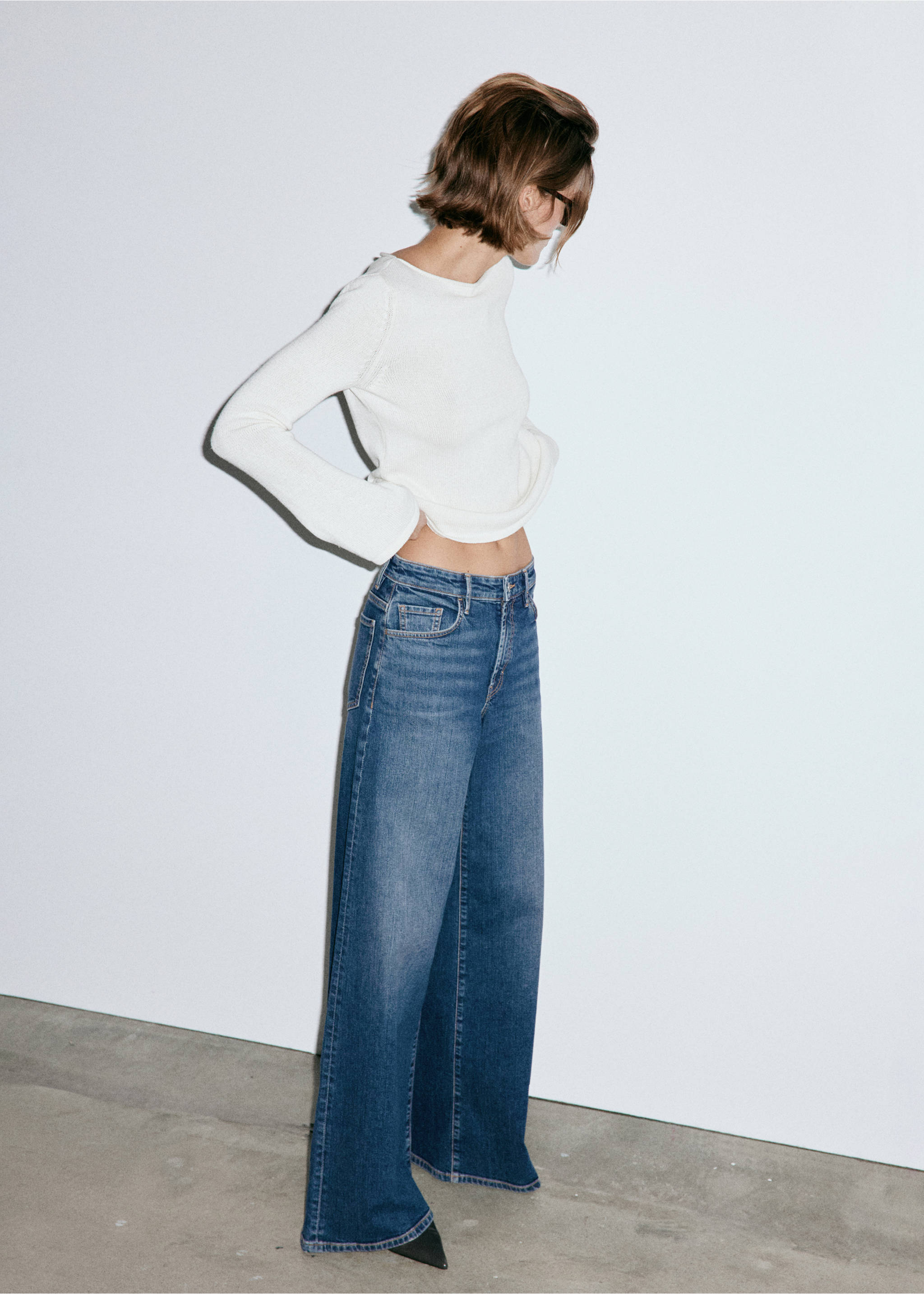High-waisted wideleg jeans - General plane, Dark Blue. Ref: 37004100-00.