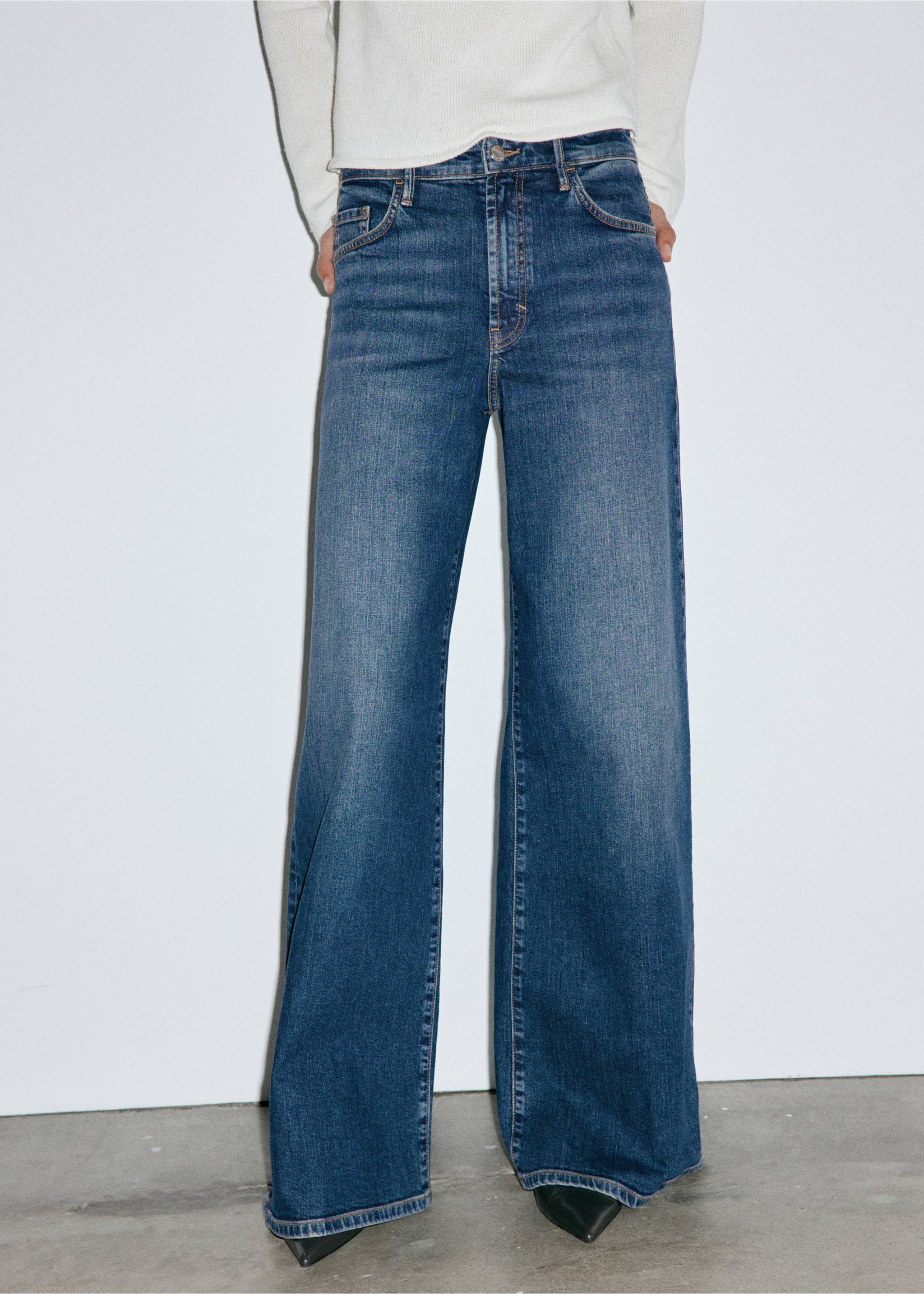 High-waisted wideleg jeans - Medium plane, Dark Blue. Ref: 37004100-00.