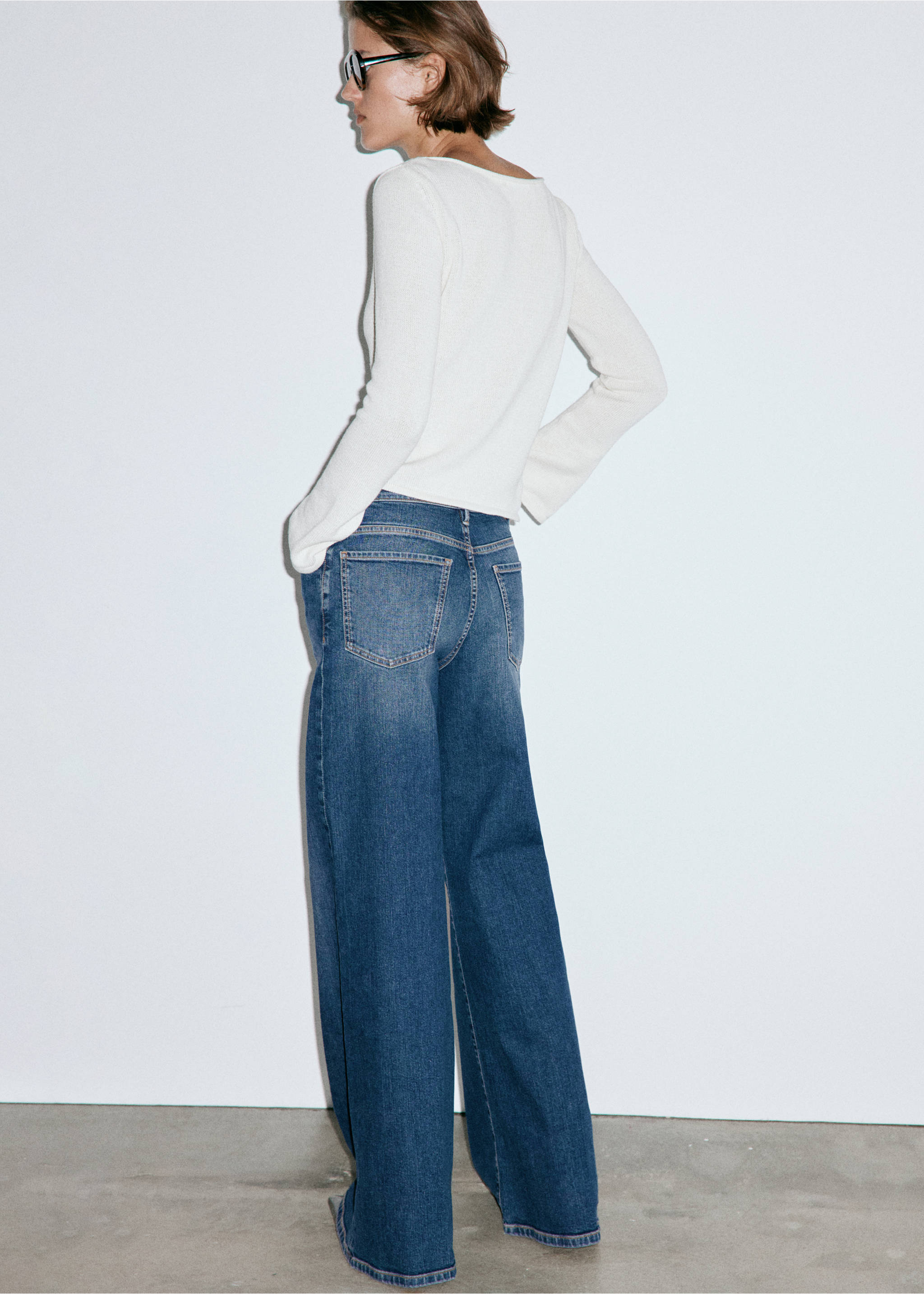 High-waisted wideleg jeans - Reverse of the article, Dark Blue. Ref: 37004100-00.