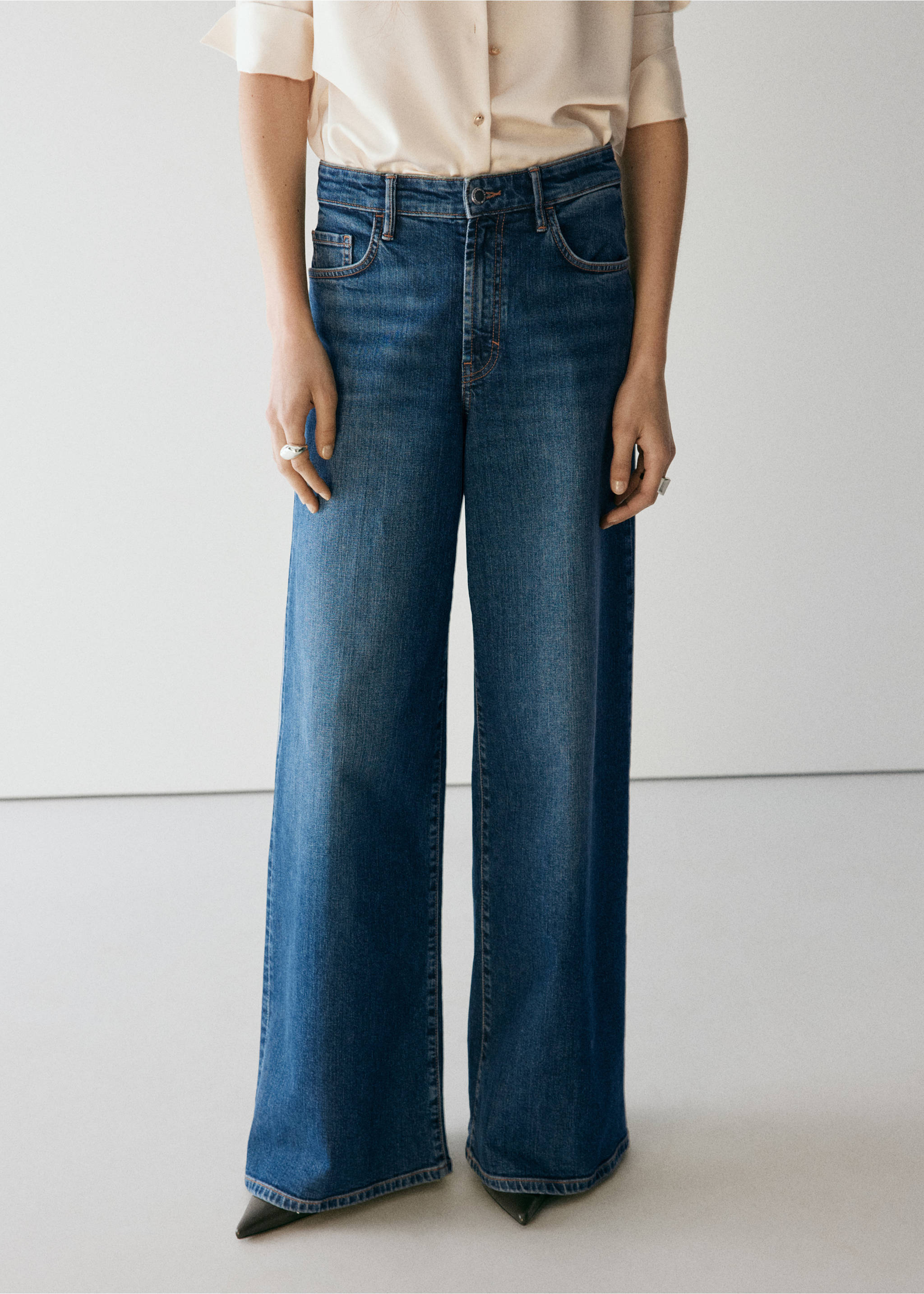 Jeans wide leg vita alta - Piano medio, Blu scuro. Ref: 37004100-01.