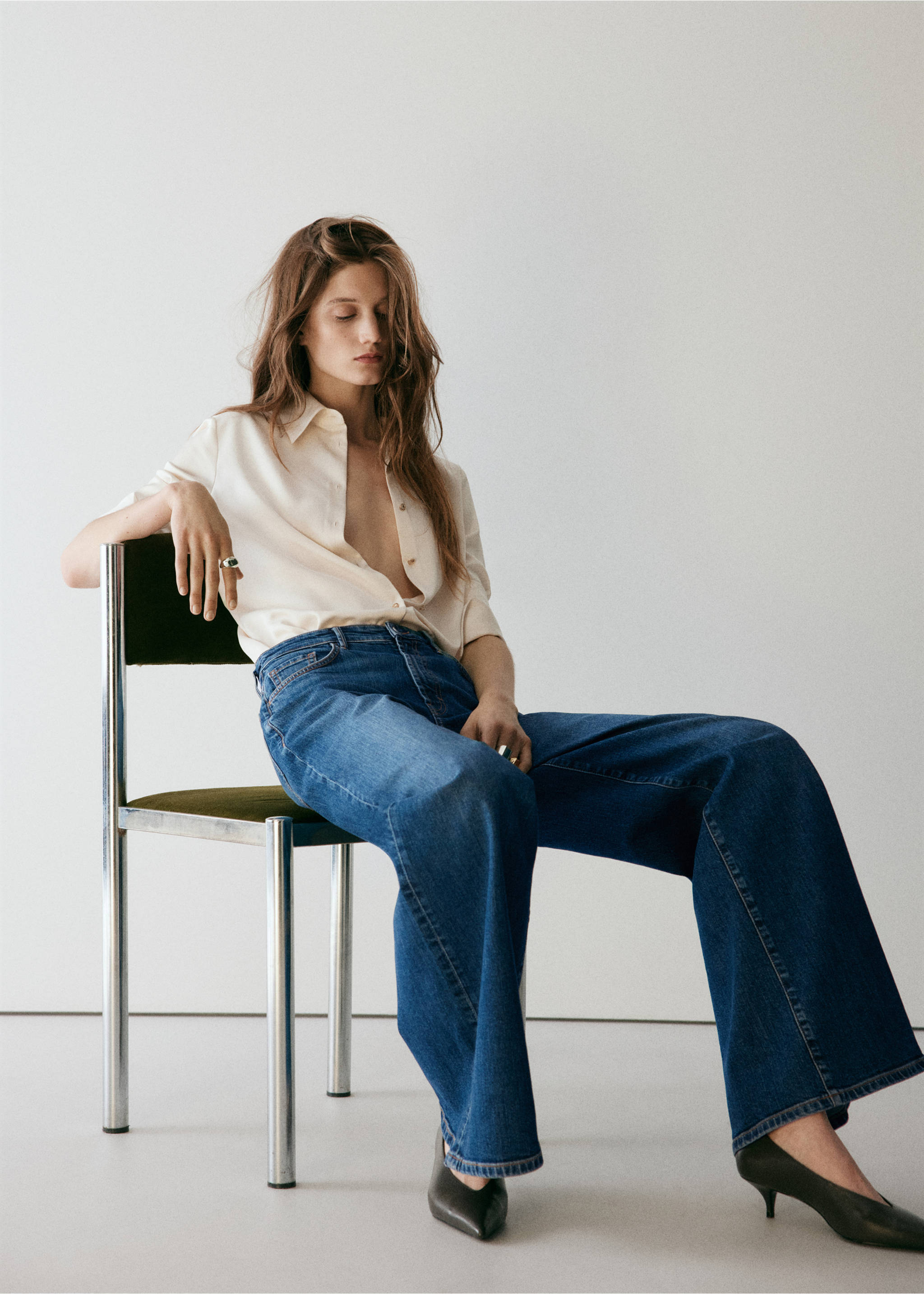 Jeans wide leg vita alta - Dettaglio dell'articolo 4, Blu scuro. Ref: 37004100-01.