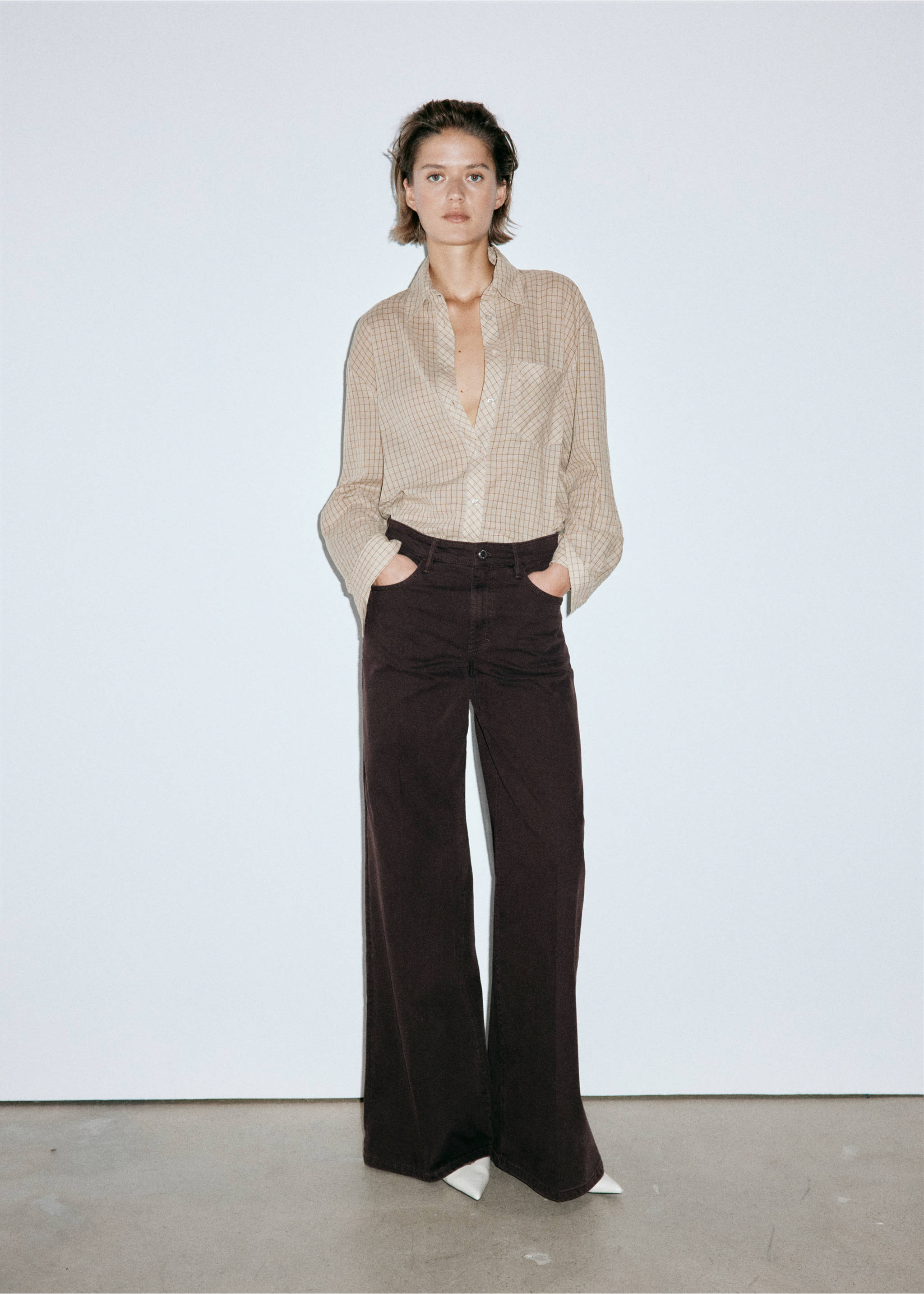 High-waisted wideleg jeans - General plane, Chocolate. Ref: 37004101-00.