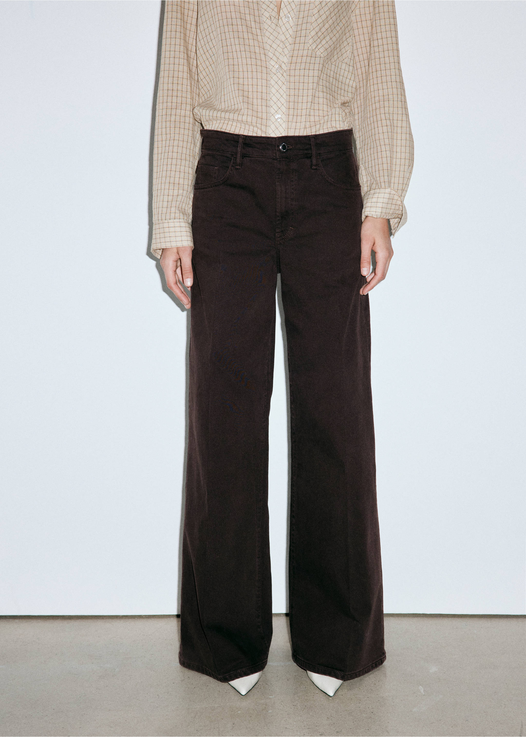 High-waisted wideleg jeans - Medium plane, Chocolate. Ref: 37004101-00.