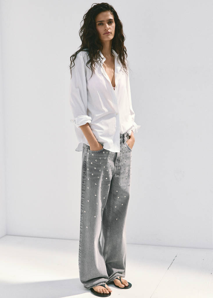 Mid-rise studded jeans — Denim Grey