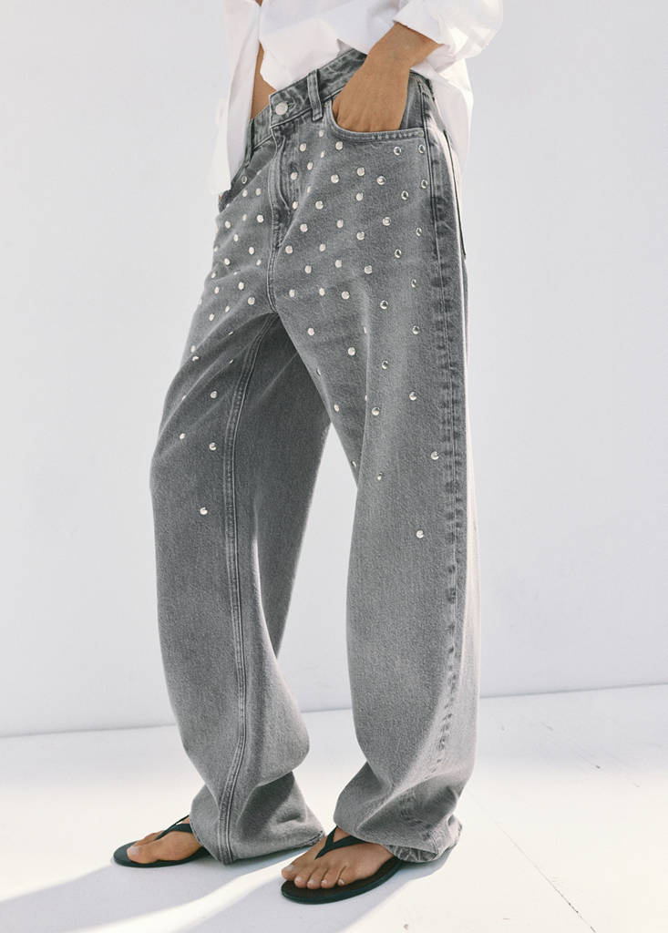 Mid-rise studded jeans — Denim Grey