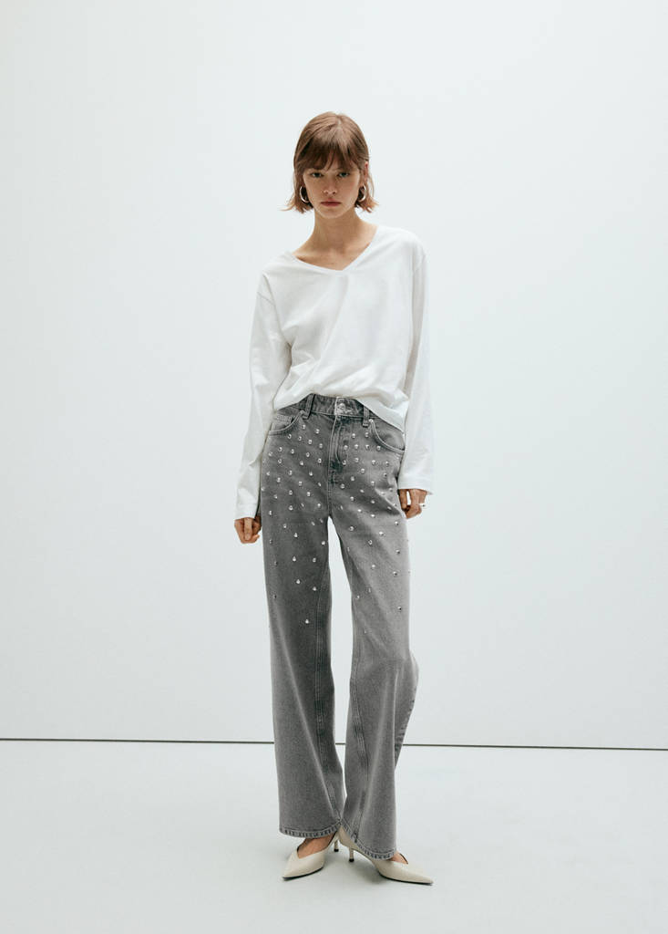 Mid-rise studded jeans — Denim Grey