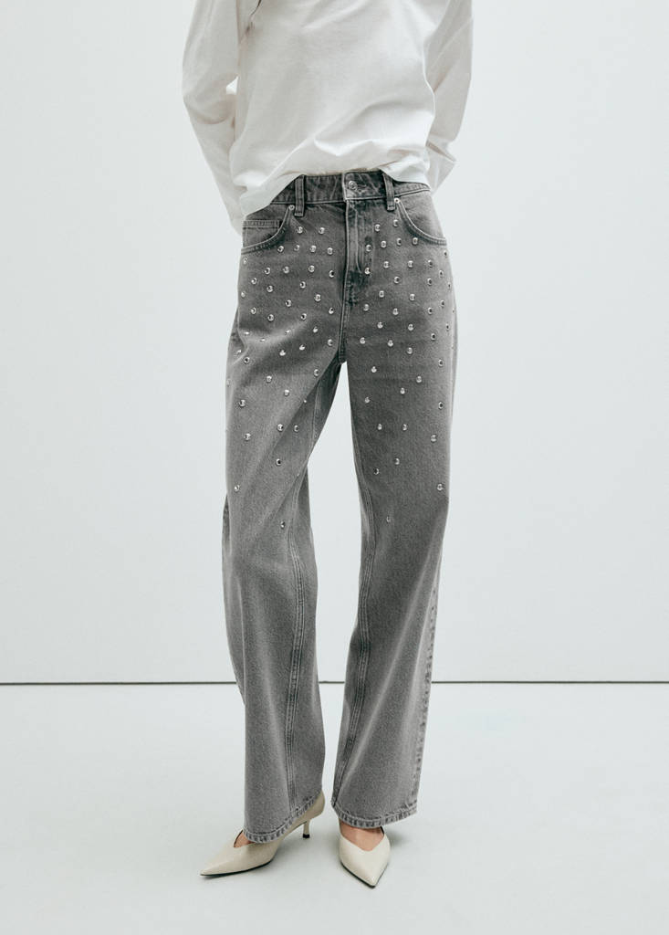 Mid-rise studded jeans — Denim Grey