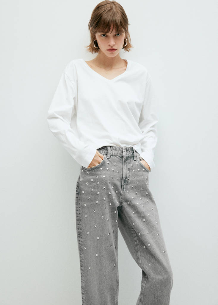 Mid-rise studded jeans — Denim Grey