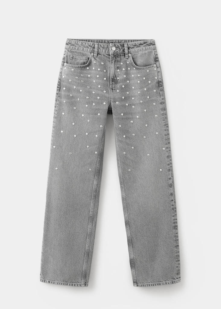 Mid-rise studded jeans — Denim Grey