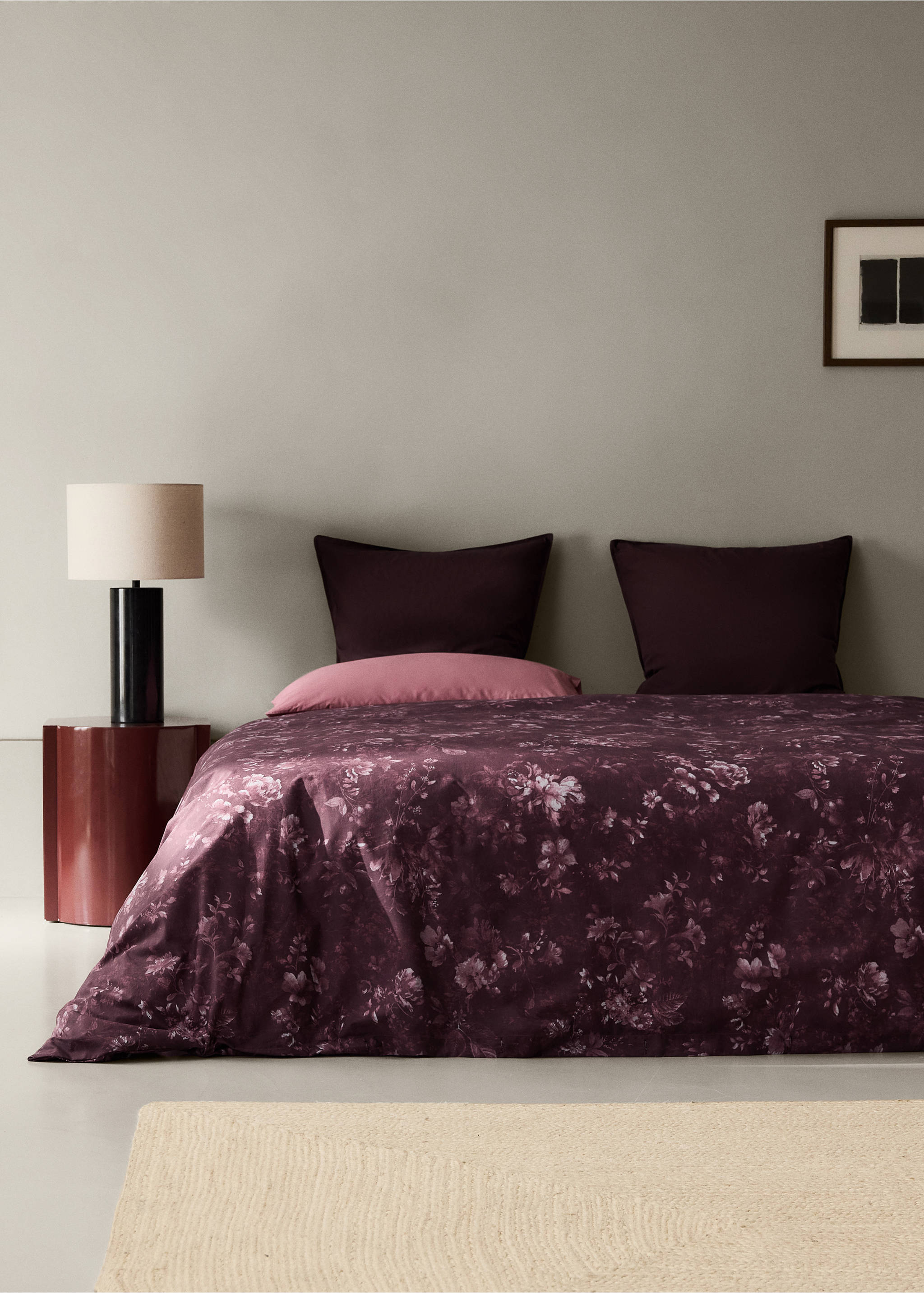 100% cotton percale checked duvet cover for 135/140 cm bed - General plane, Wine. Ref: 37004128-00.