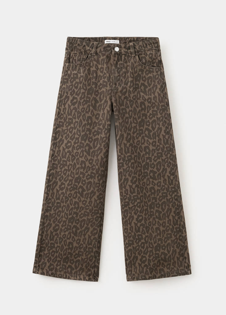 Wide leg animal print jeans — Brown