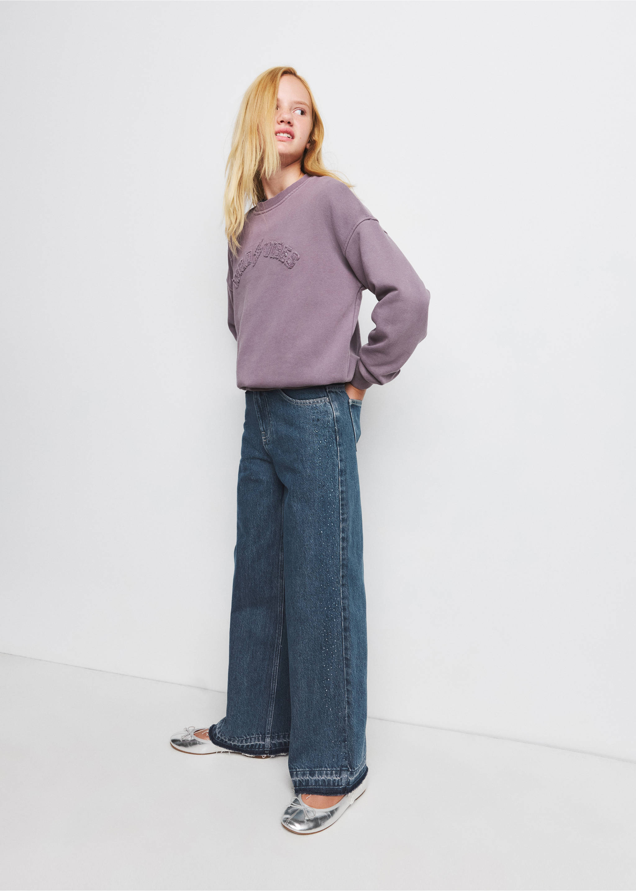 Straight-fit jeans with rhinestone detail - General plane, Dark Blue. Ref: 37004421-00.