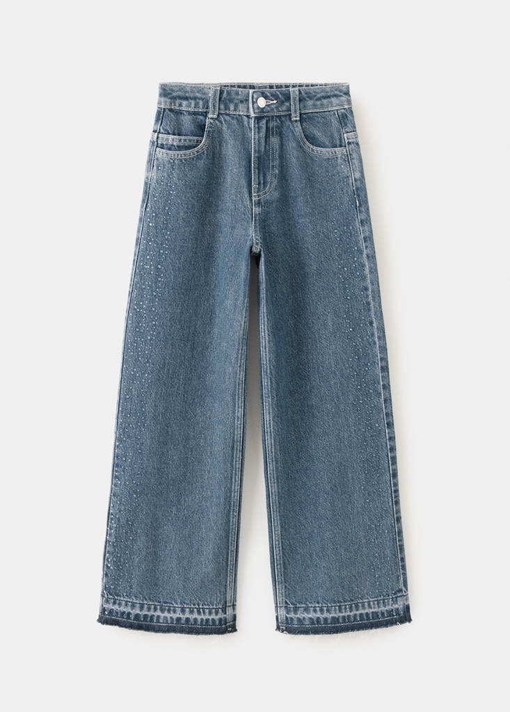Straight-fit jeans with rhinestone detail — Dark Blue