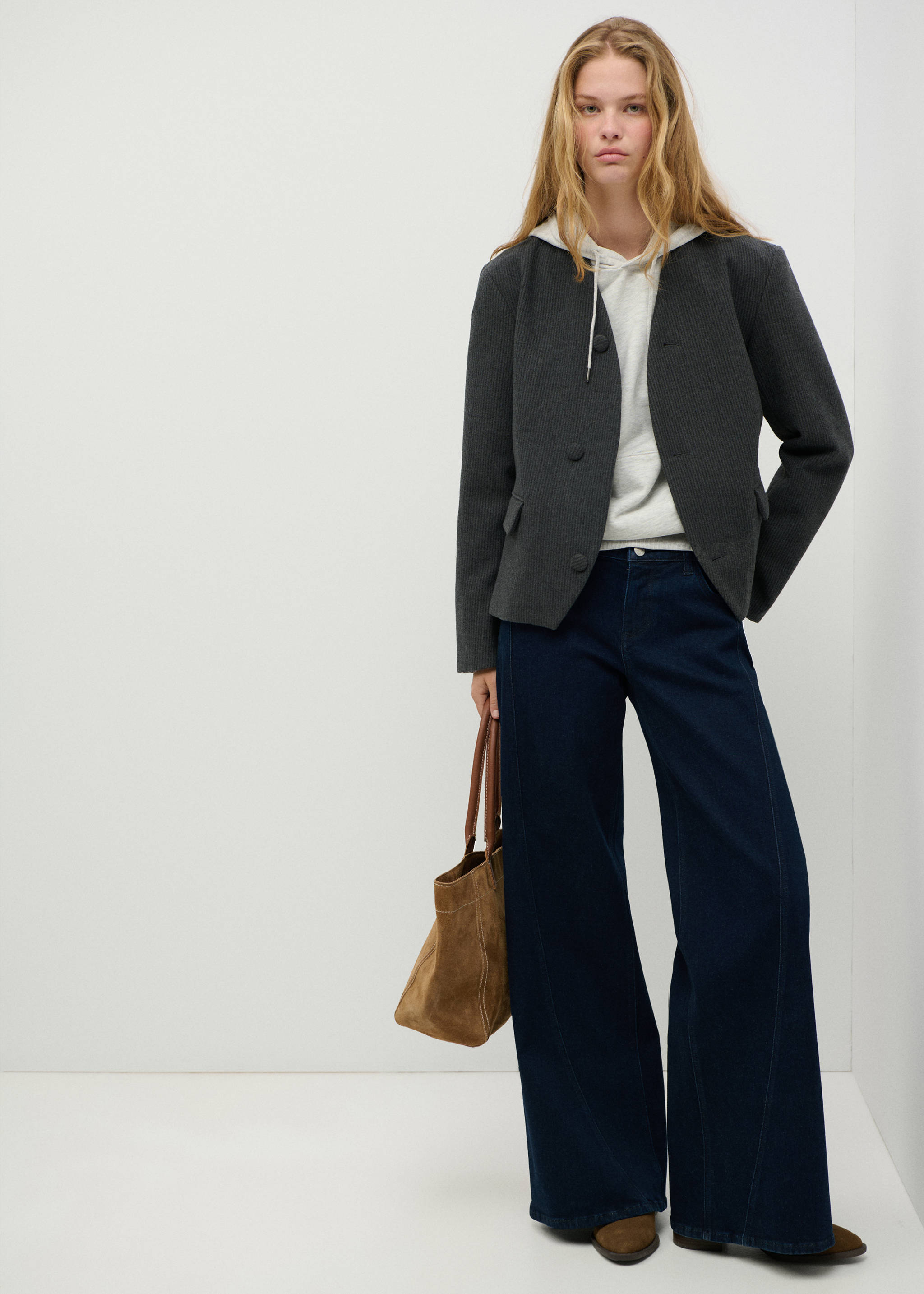 Wide-leg jeans with decorative stitching - General plane, Open Blue. Ref: 37004423-00.