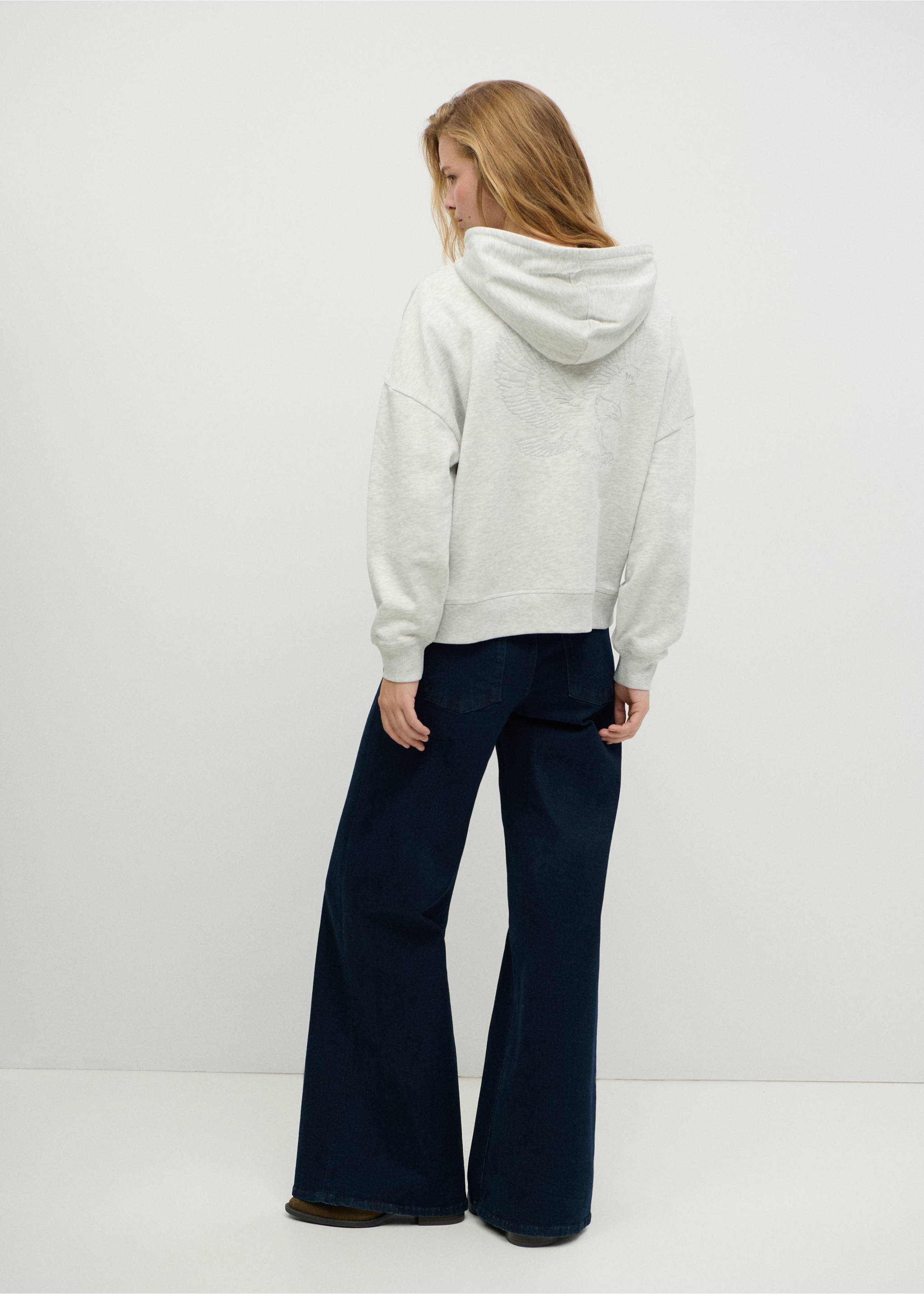 Wide-leg jeans with decorative stitching - Reverse of the article, Open Blue. Ref: 37004423-00.