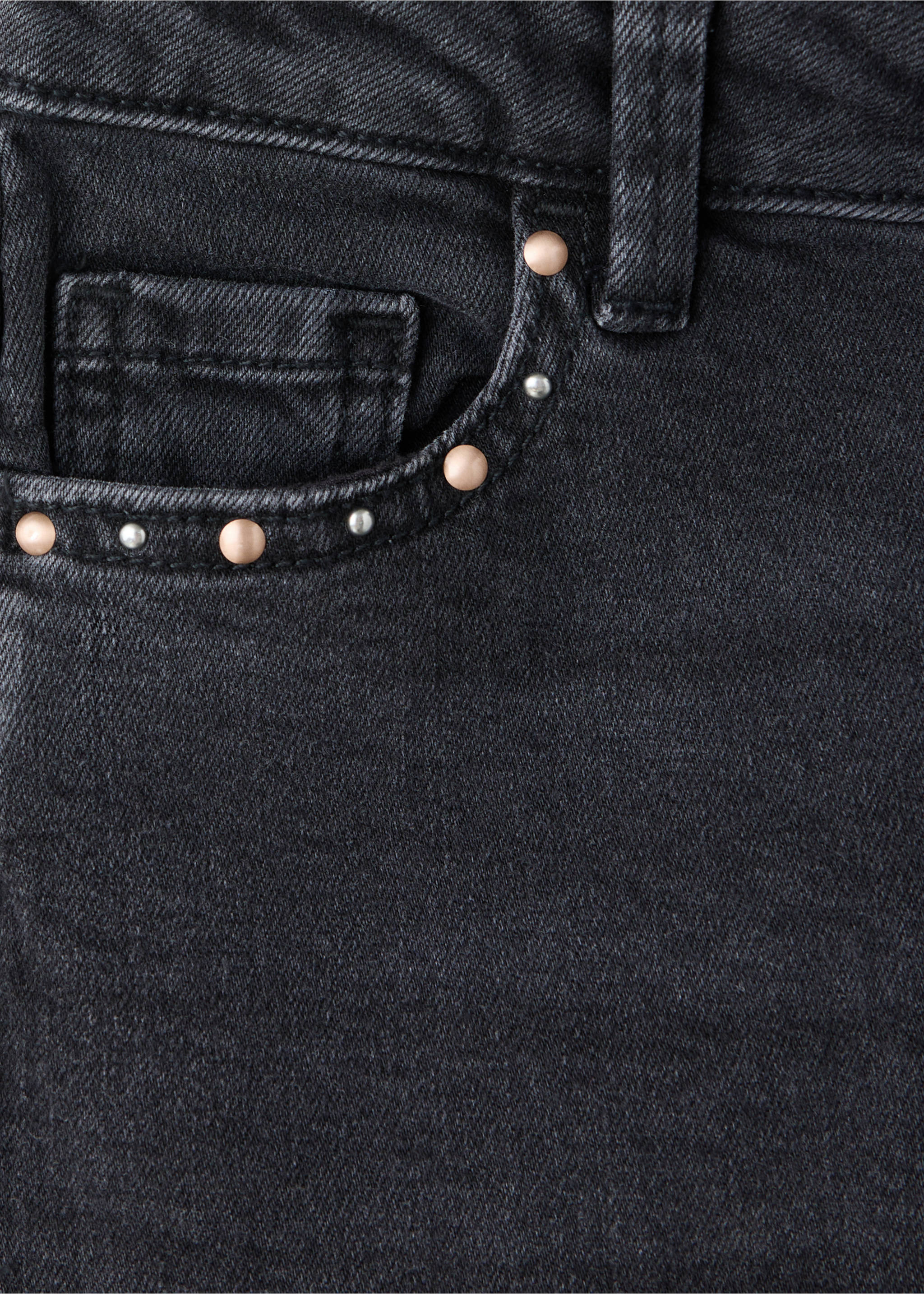 Skinny fit jeans with stud detail - Details of the article 0, Black denim. Ref: 37004425-00.