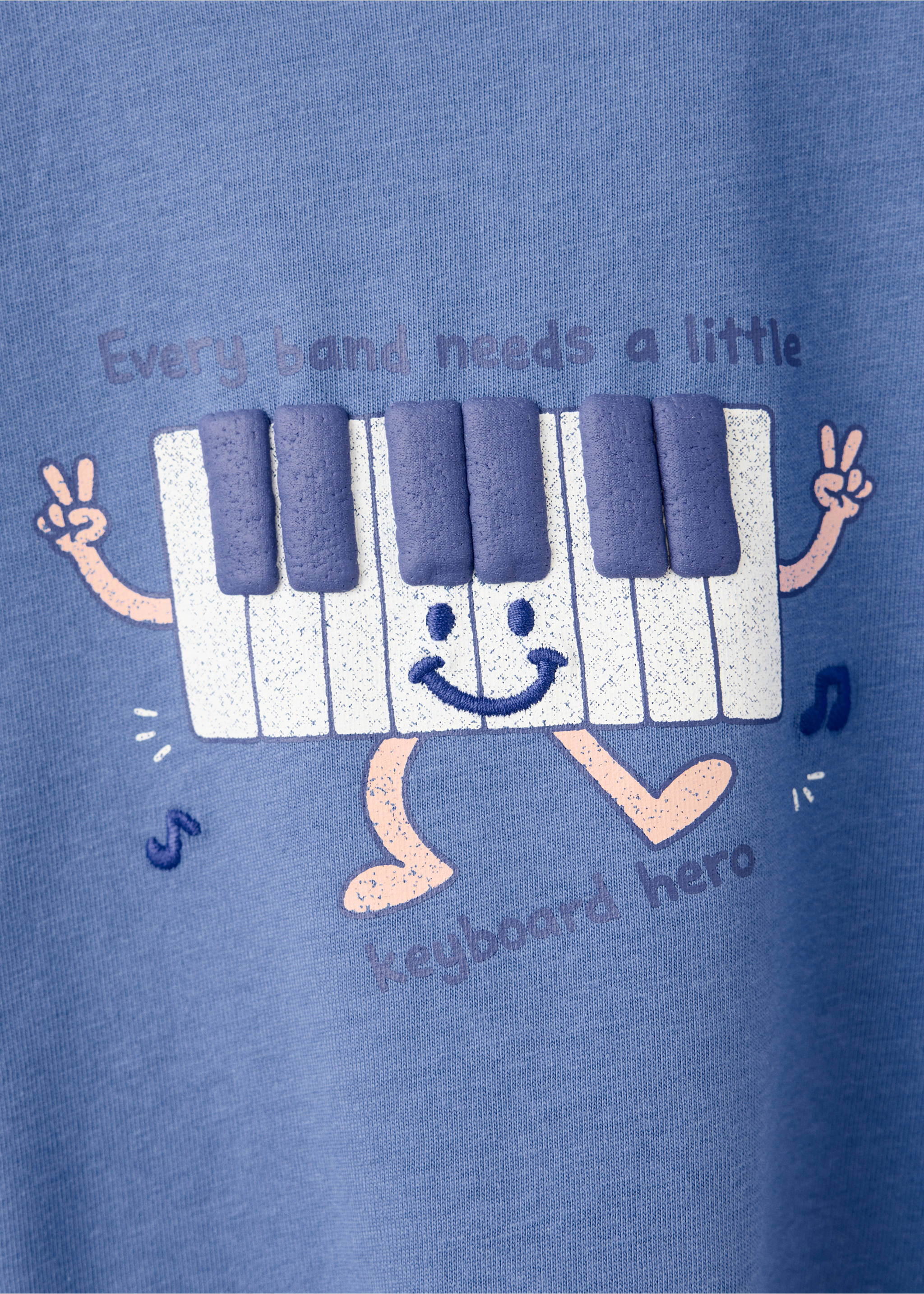 Long-sleeved t-shirt with embossed print - Details of the article 8, Vibrant blue. Ref: 37004426-00.