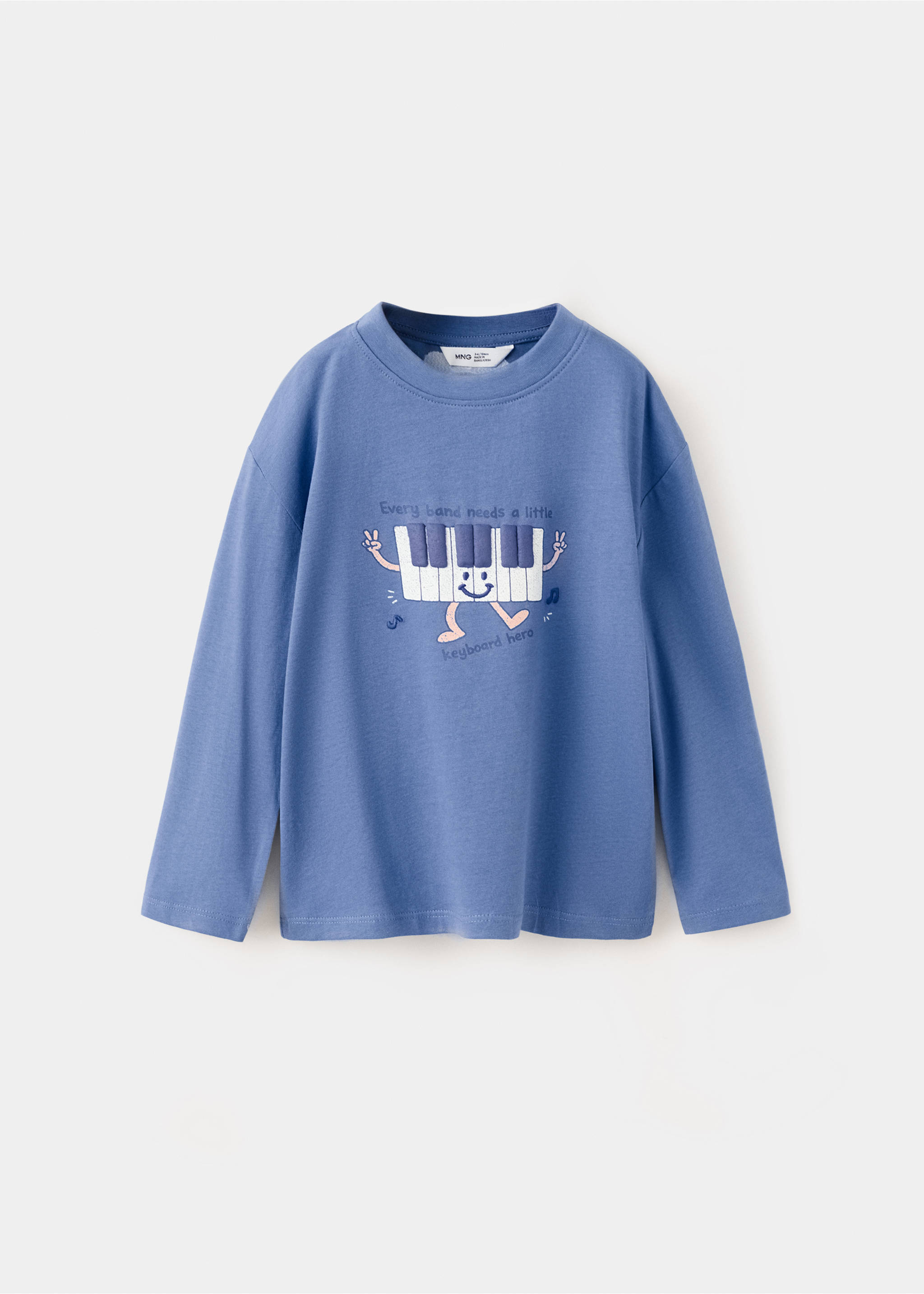 Long-sleeved t-shirt with embossed print - Article without model, Vibrant blue. Ref: 37004426-00.