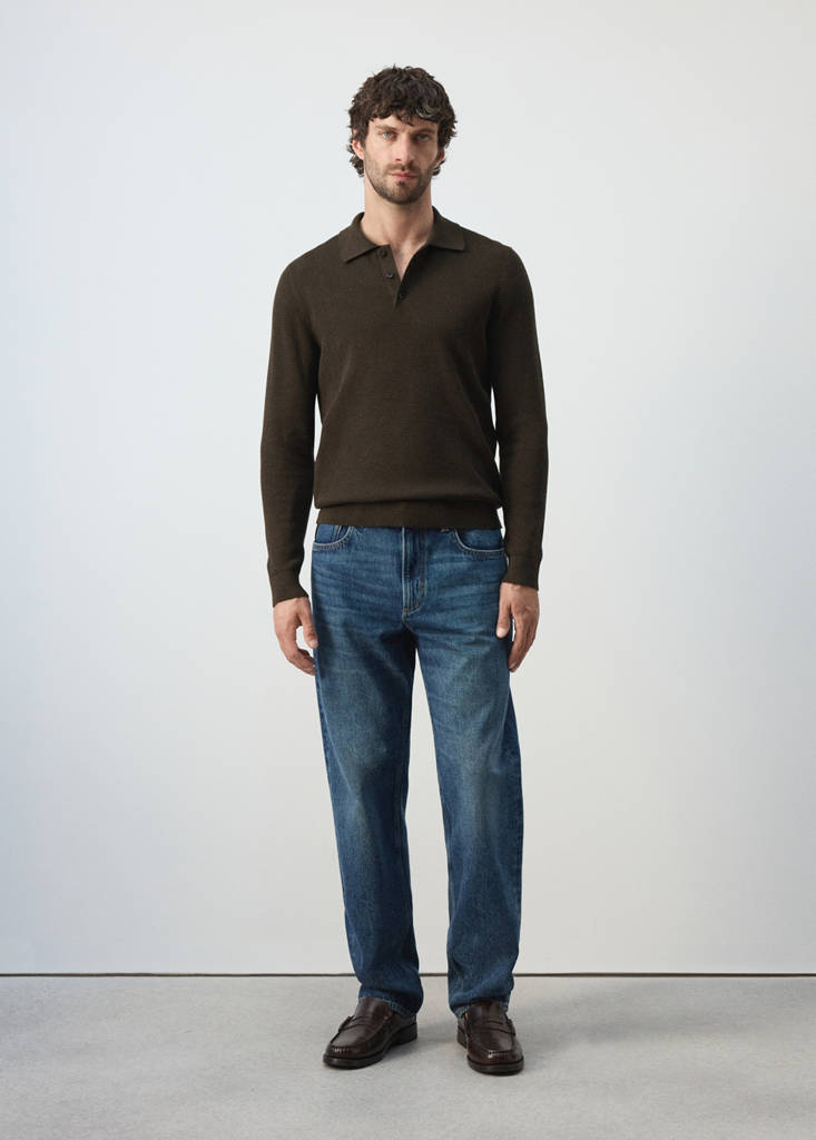 Fine-knit cotton-blend polo shirt — Brown