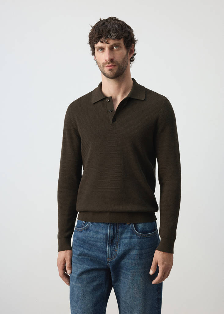 Fine-knit cotton-blend polo shirt — Brown