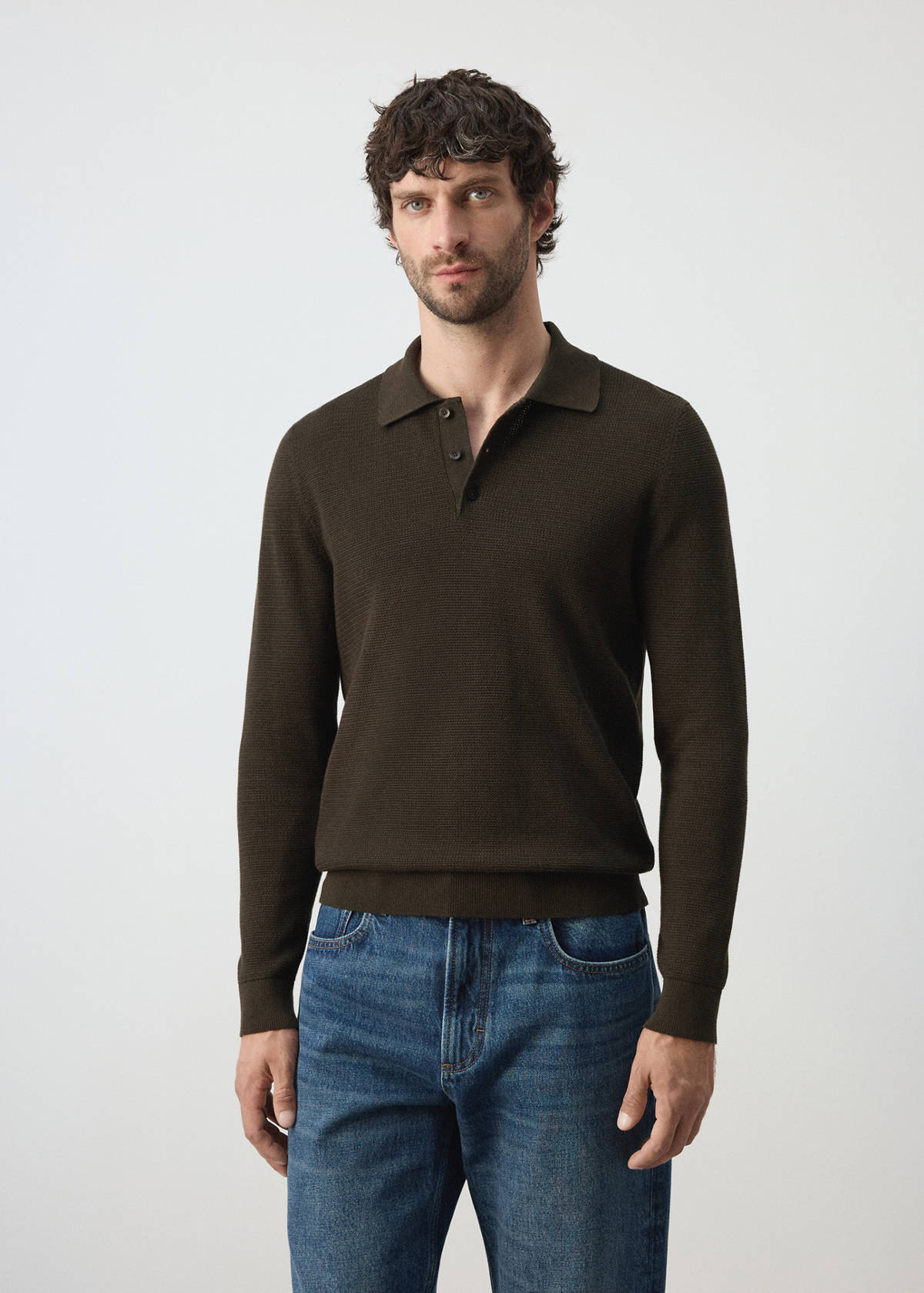 Fine-knit cotton-blend polo shirt — Brown