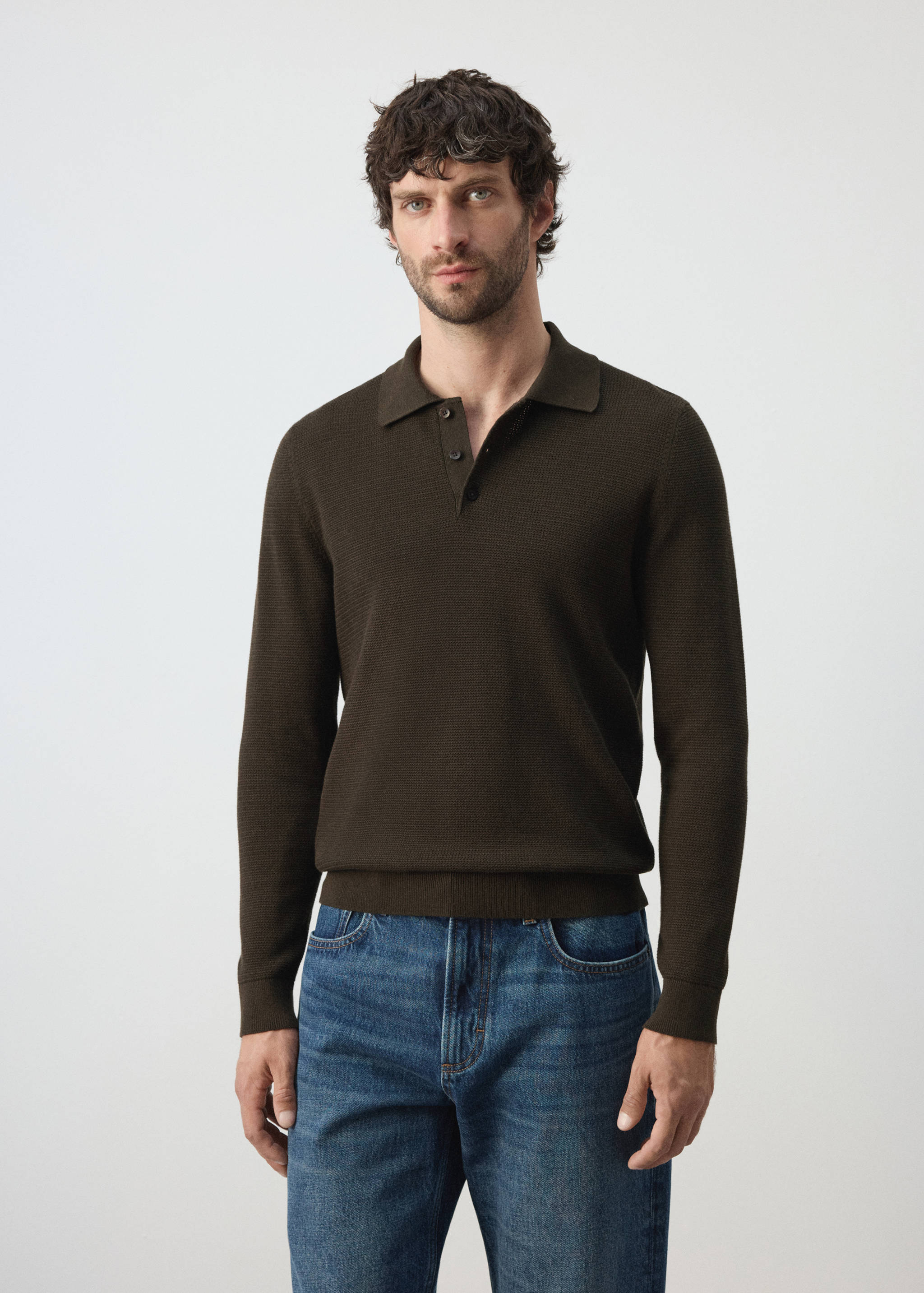 Polo en maille fine en mélange de coton - Plan moyen