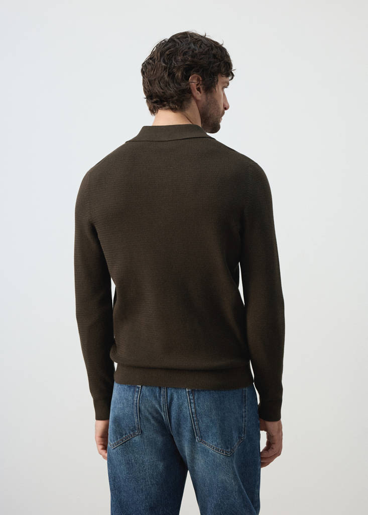 Fine-knit cotton-blend polo shirt — Brown