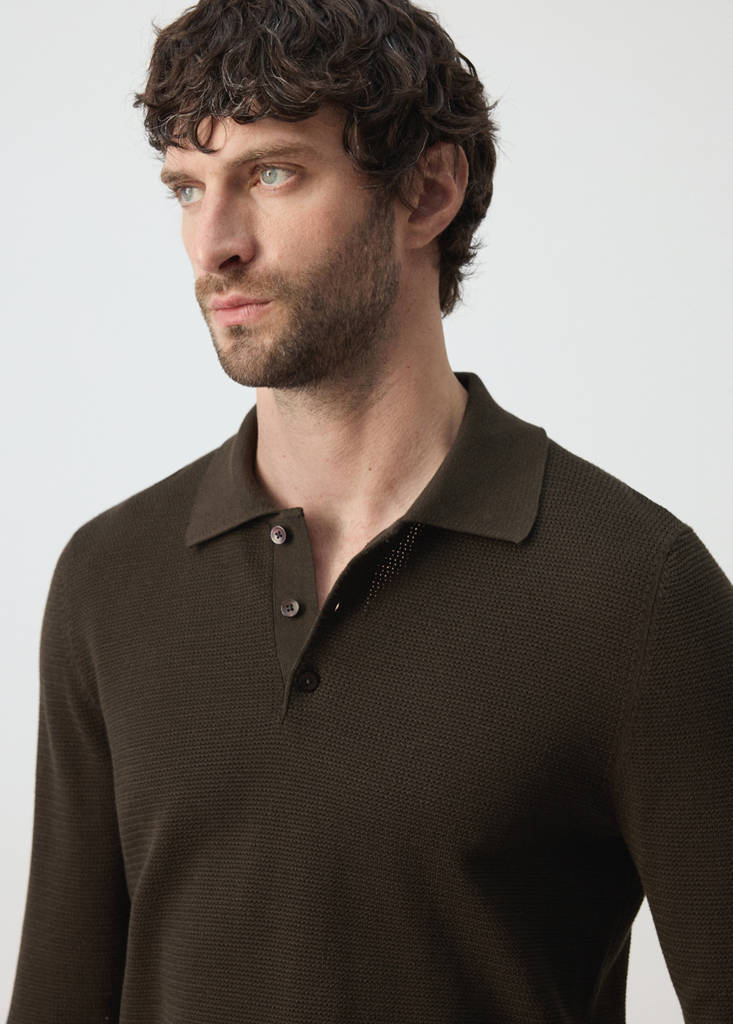 Fine-knit cotton-blend polo shirt — Brown