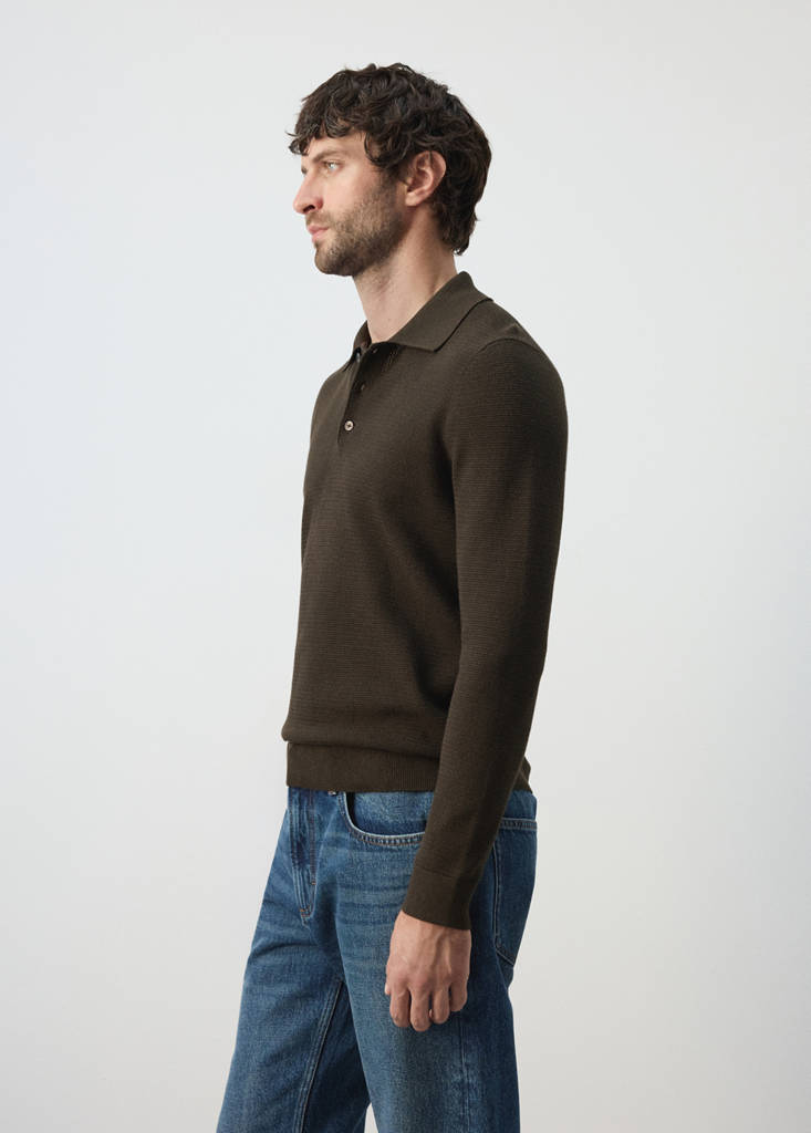 Fine-knit cotton-blend polo shirt — Brown