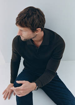 Fine-knit cotton-blend polo shirt — Brown 6