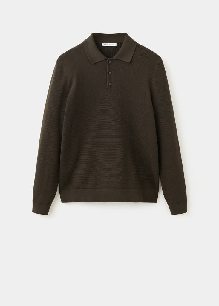 Fine-knit cotton-blend polo shirt — Brown
