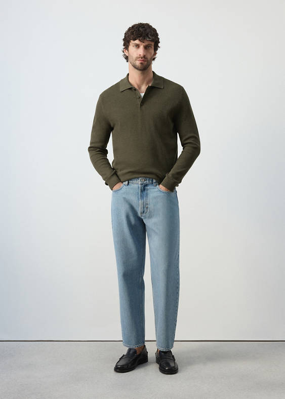 Sweter polo z cienkiej dzianiny z domieszką bawełny