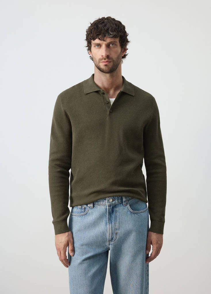 Fine-knit cotton-blend polo shirt — Olive Green