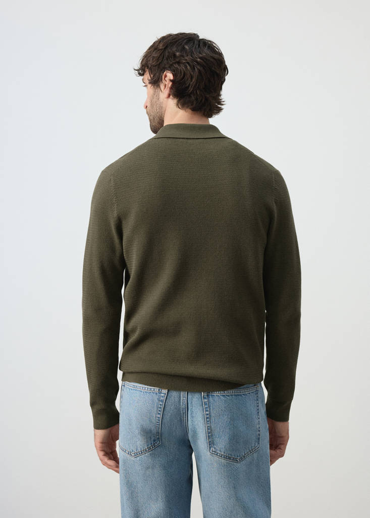 Fine-knit cotton-blend polo shirt — Olive Green