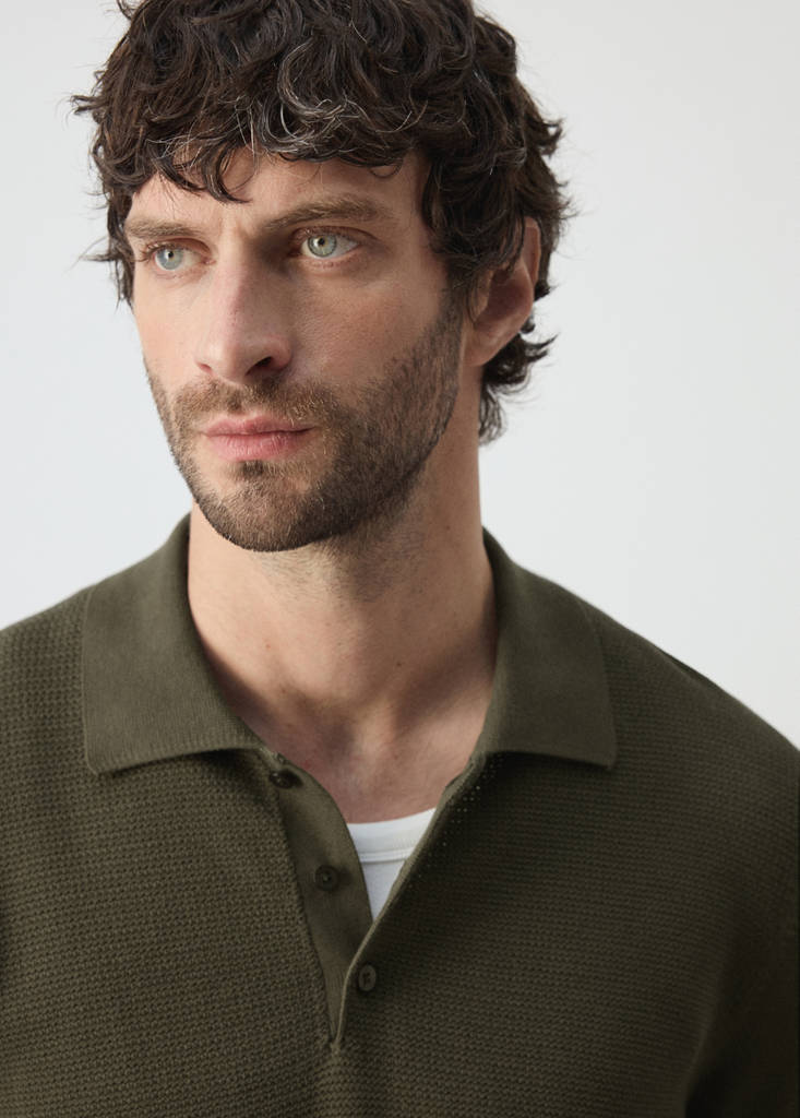 Fine-knit cotton-blend polo shirt — Olive Green