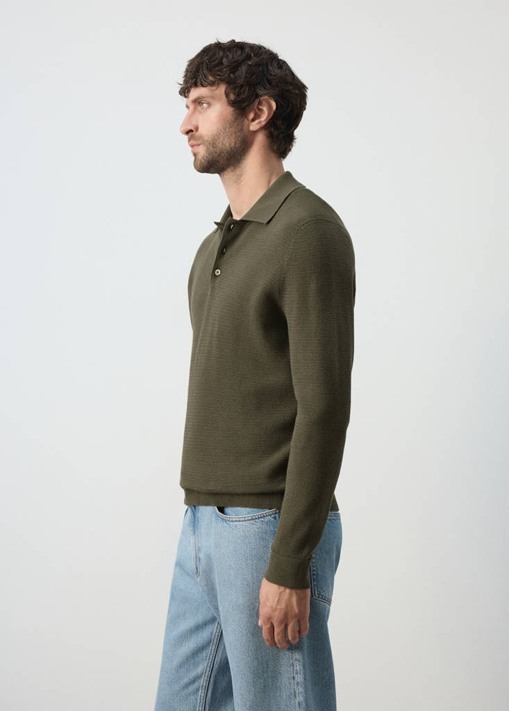 Fine-knit cotton-blend polo shirt — Olive Green