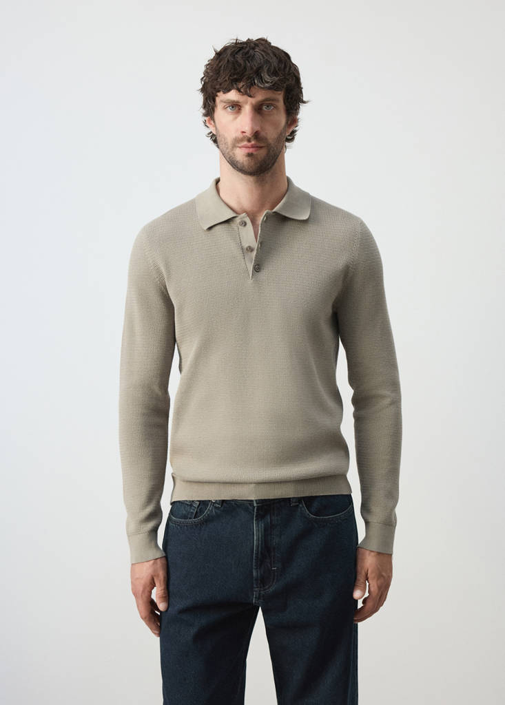 Fine-knit cotton-blend polo shirt — Mink Grey