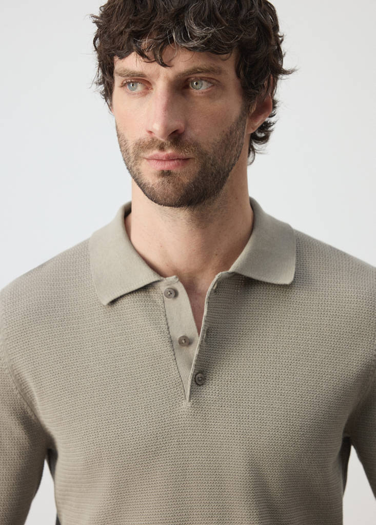 Fine-knit cotton-blend polo shirt — Mink Grey