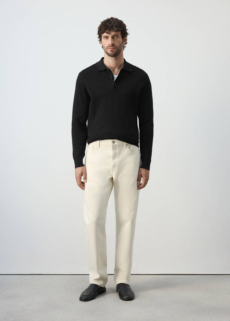 Fine-knit cotton-blend polo shirt — Black