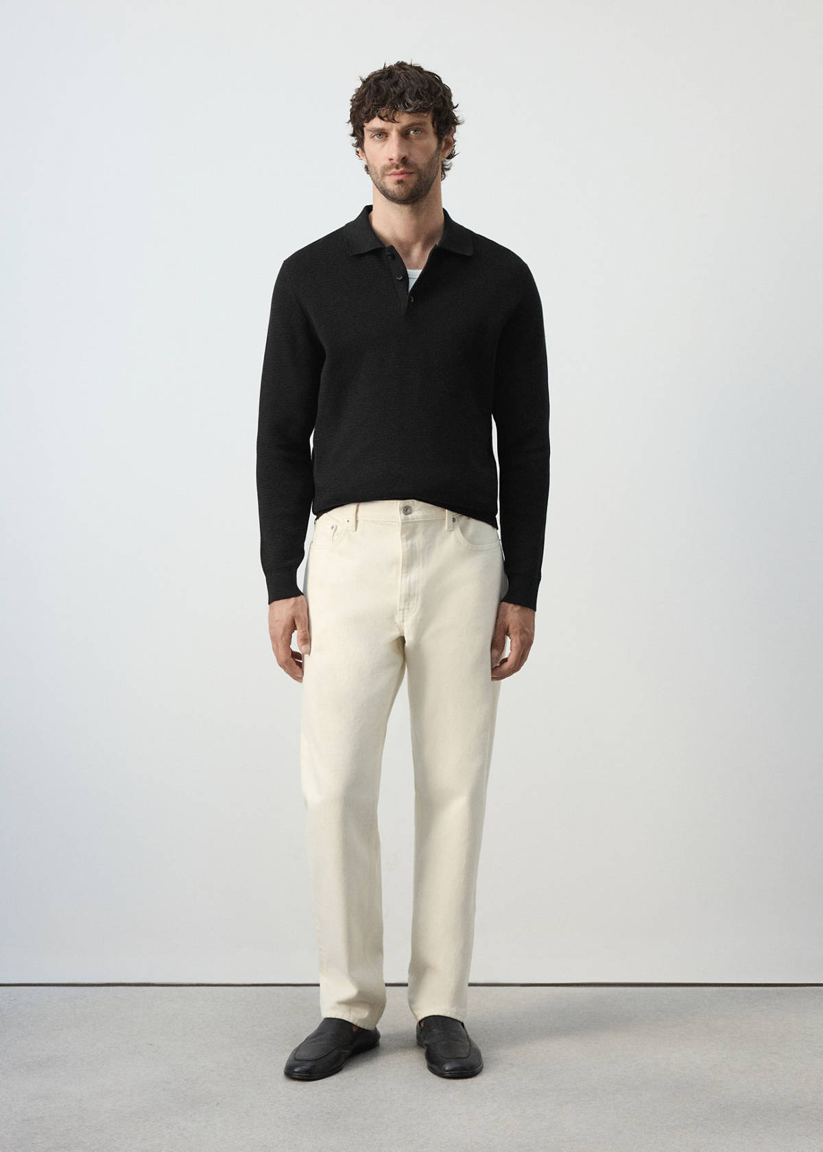 Fine-knit cotton-blend polo shirt