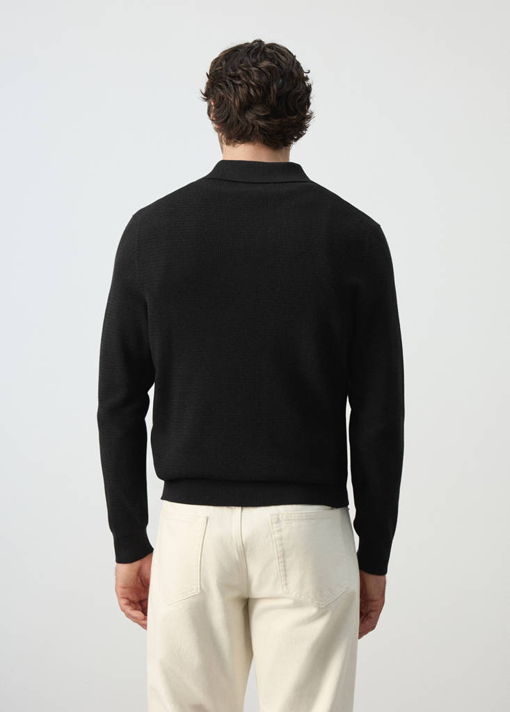 Fine-knit cotton-blend polo shirt — Black