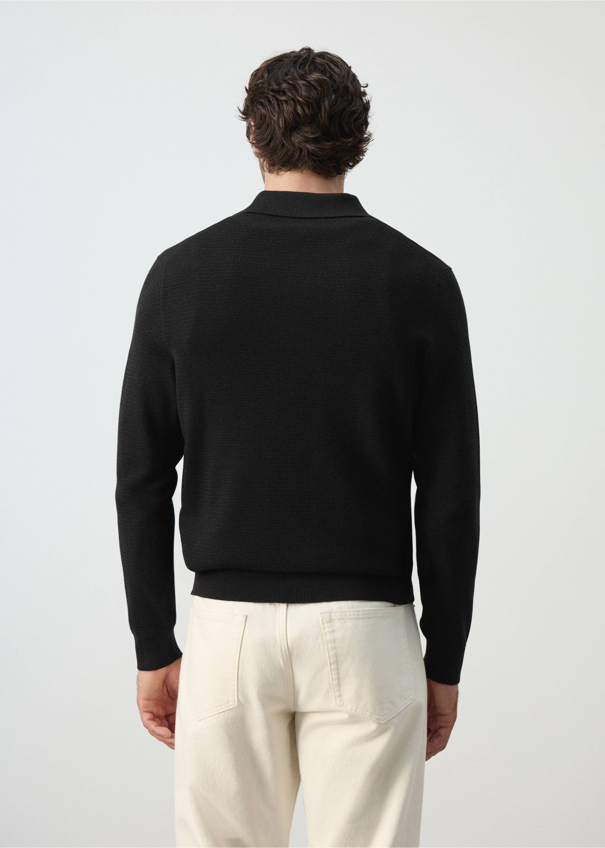 Polo en maille fine en mélange de coton - Verso de l’article, Noir. Ref: 37004427-00.