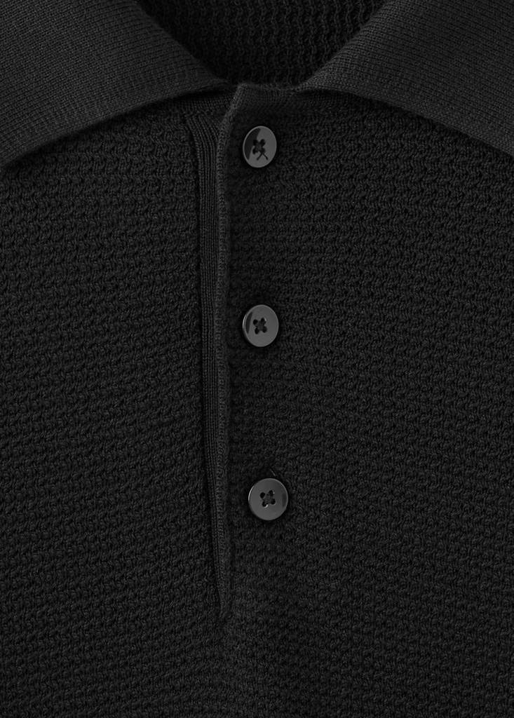Fine-knit cotton-blend polo shirt — Black
