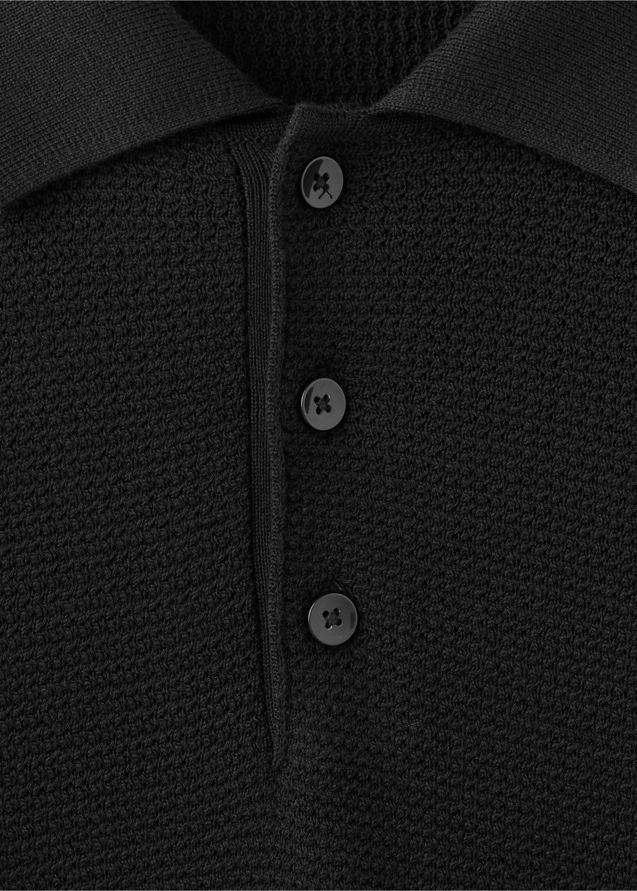 Polo en maille fine en mélange de coton - Détail de l'article 8, Noir. Ref: 37004427-00.