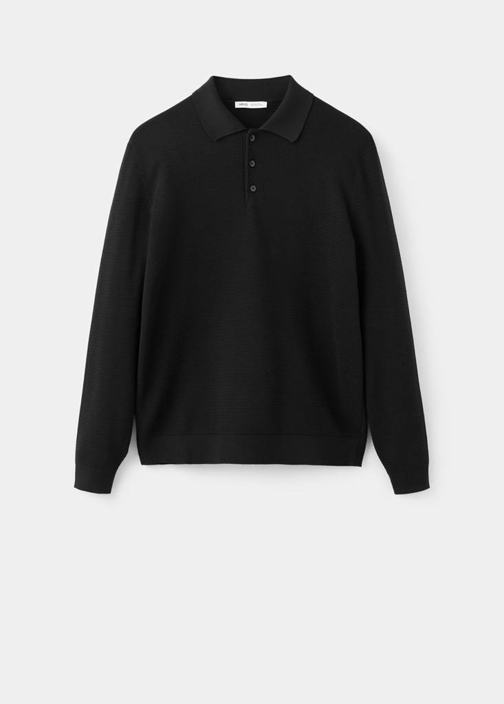 Fine-knit cotton-blend polo shirt — Black